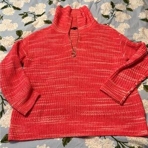 Talbots Red Half-Zip Ribbed Turtleneck Sweater